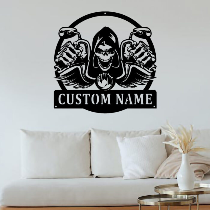 Custom Motorcycle Metal Wall Sign - Personalized Motorcycle Metal Wall Art - Motorcycle Metal Wall Decor - Motorcycle Skull Name Signs - Gift For Biker - Image 3