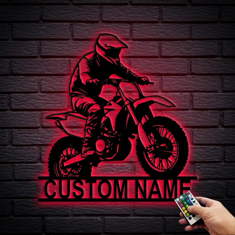 Custom Dirt Bike Metal Wall Art With Led Light, Personalized Dirtbike Name Metal Sign, Motocross Decor, Motorcycle Biker Gift,8-24 Inch