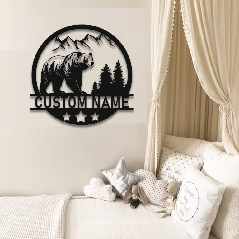 Jenelle Arts Personalized Bear Metal Wall Art-Custom Bear Metal Wall Signs-Bear Wall Decor-Custom Bear Sign-Grizzly Bear Sign-Bear Lover Name Sign - Image 3