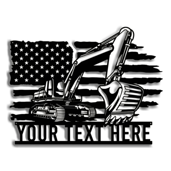 Personalized Us Flag Excavator Metal Wall Sign, Man Cave Decor, Custom Excavator Driver Sign, Construction Monogram Wall Art, Heavy Equipment Men's Personalized Gifts, Personalized Family Sign