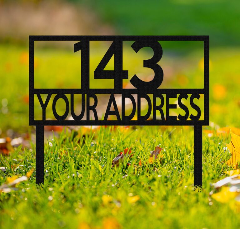 Lawn Address Metal Sign with Stakes,Custom Home Number Sign,Patio Decor,Personalized Street Address Sign,Metal House Address,Mailbox Sign