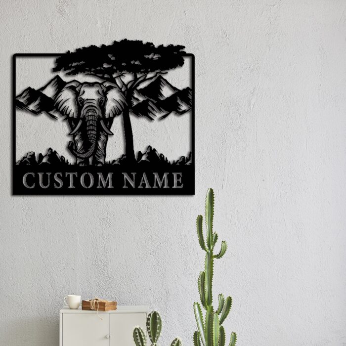 HIOKPLS Custom Wildlife Elephant Sign, Custom Children Room Sign, Indoor Family Sign, Wall Hanging For Decoration, Personalized Elephant Lover Name Sign, Housewarming, 10inch - Image 2