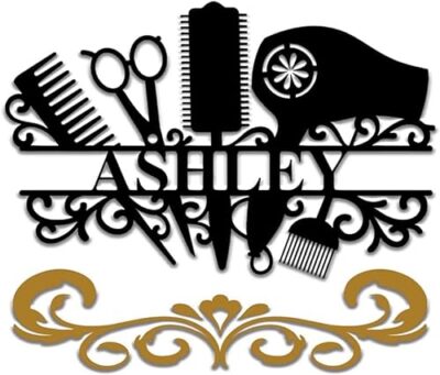 IOVEQG Personalized Metal Hair Stylist Name Sign, Custom Hairstylist Business Name Sign, Hair Salon Wall Art, Hair Salon Gift, Hair Stylist Gift, Black-b, 24 inches