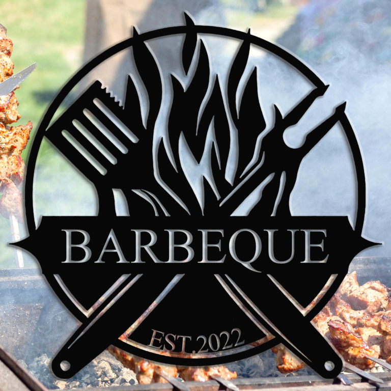 Custom BBQ Metal Sign, Personalized BBQ Metal Sign, Barbeque Metal Wall Art, BBQ Decor, Porch Decor,Outdoor Hangings, BBQ Lover's Gift, 8-24 Inch