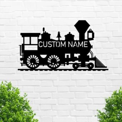 Train Railroad Metal Signs Custom,Locomotive Personalized Family Name Sign,Train Station Metal Sign Wall Art Housewarming Gift,Classics Monogram Sign Wall Decor Outdoor Decor Garage Front Gate Plaque