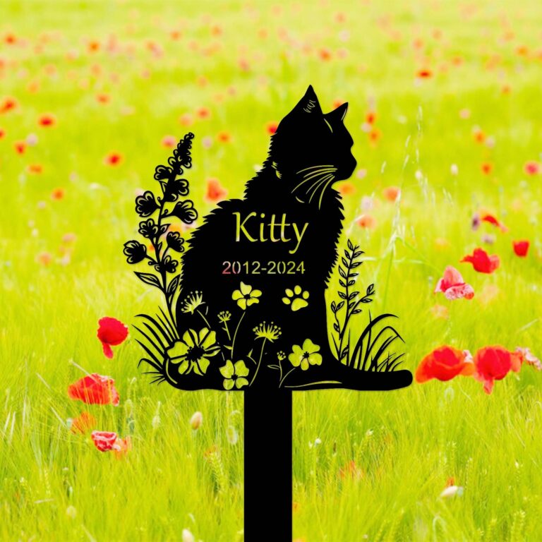 Personalized Metal Cat Grave Marker,Cat Memorial Stake with Flowers,Custom Cat Cemetery Stake,Cat Garden Stake,Cat Garden Decor,Loss of Cat