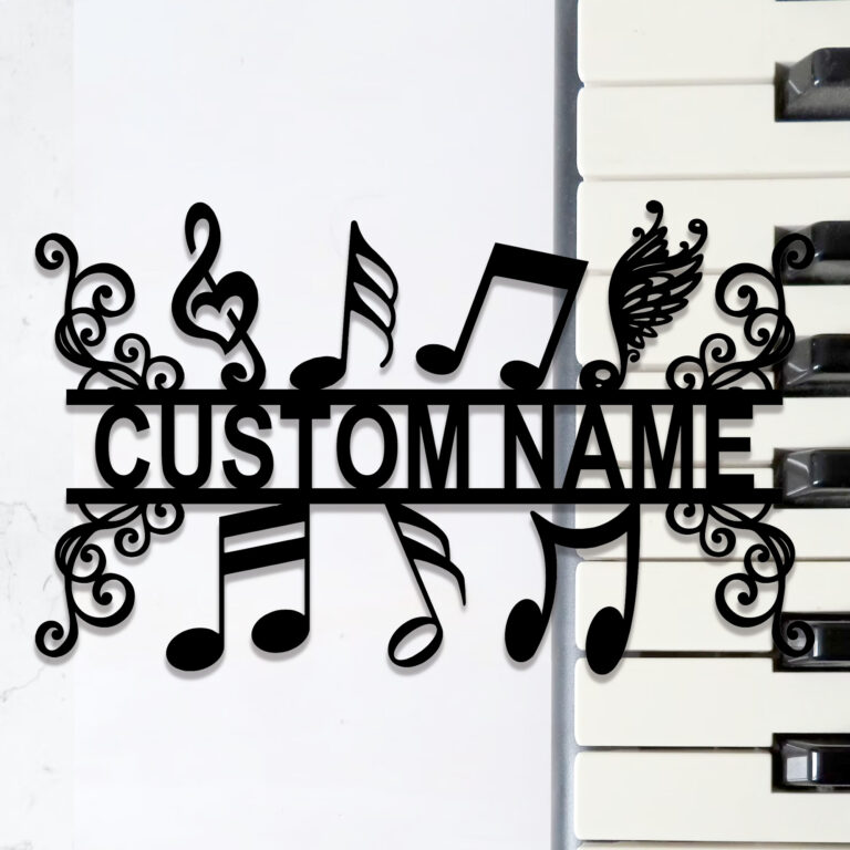 Jenelle Arts Personalized Music Notes Metal Sign, Custom Name Music Teacher Metal Wall Art, Music Room, Home Decor, Gift for Music Teacher, Ideal for Home Decor & Gift, Black, 8-24 Inch, 18inch