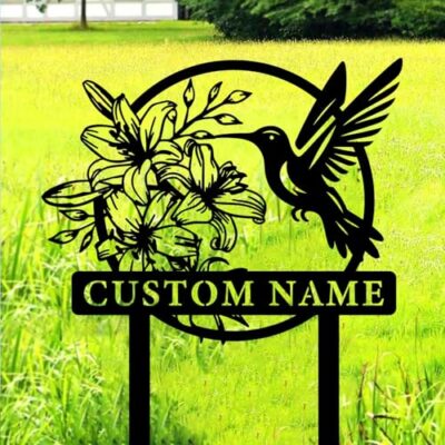 Gotstorms Custom Hummingbird Metal Garden Decor, Personalized Name Garden Stake, Hummingbird Stake, Metal Yard Garden Name Sign, Garden Decor Art (A)
