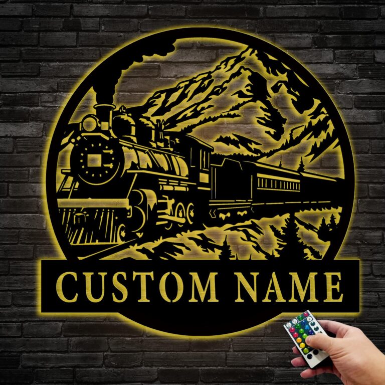 Personalized Railroad Wall Decor, Custom Train Metal Wall Art LED, Custom Railroad Sign, Boy's Room Decor, Man Cave Decor, Train Driver Gift