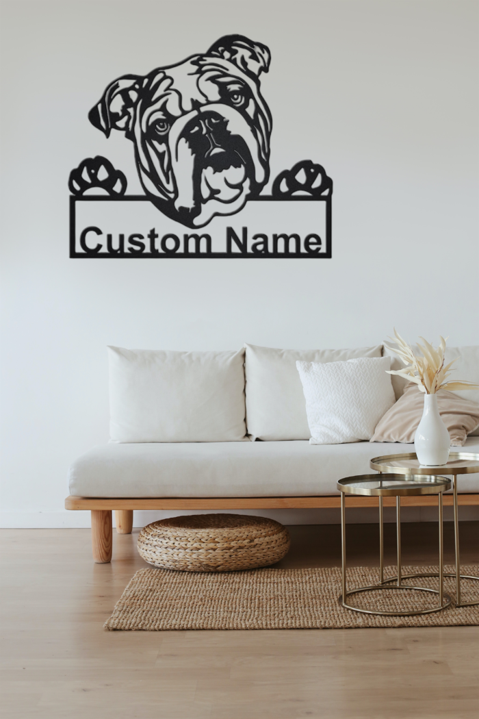 Personalized English Bulldog Metal Wall Art Bulldog Decor, Custom Pet Name Sign Welcome Sign Figurine Statue, Dog Room House Decorations, Bulldog Gifts Dog Mom Gifts for Women 12 inch - Image 4