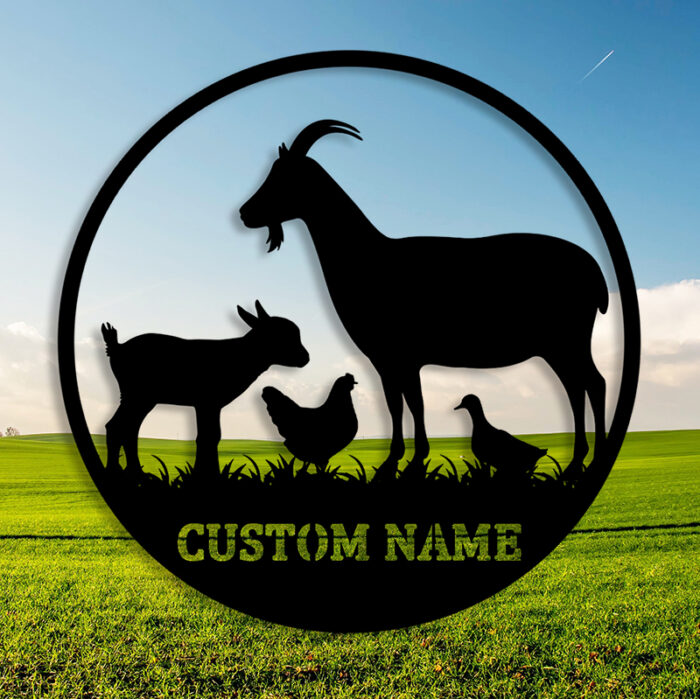 Custom Goat Farmhouse Metal Sign,Personalized Goat Name Metal Sign,Custom Metal Goat Duck Chicken Metal Wall Art,Custom Goat Family Name Sign for Room Home Front Door Decor,Personalized Goat Gift