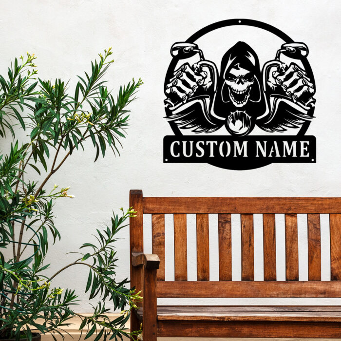 Custom Motorcycle Metal Wall Sign - Personalized Motorcycle Metal Wall Art - Motorcycle Metal Wall Decor - Motorcycle Skull Name Signs - Gift For Biker - Image 2