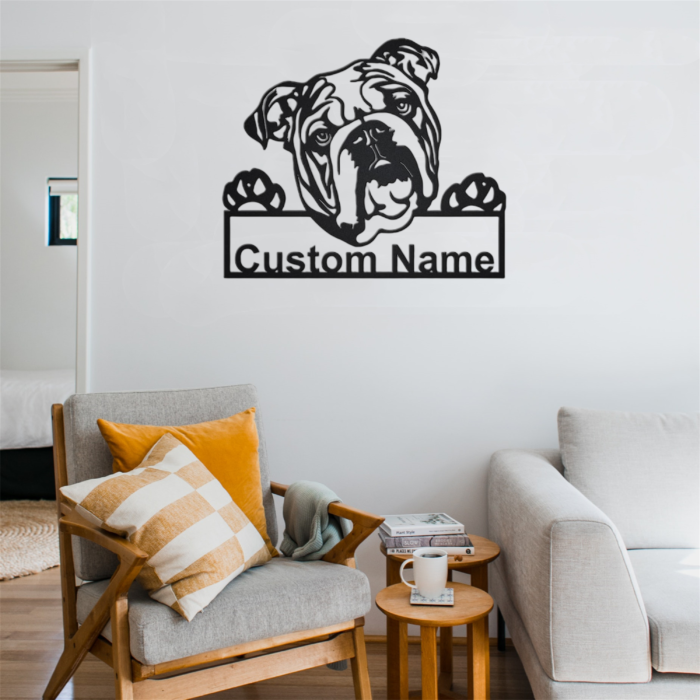 Personalized English Bulldog Metal Wall Art Bulldog Decor, Custom Pet Name Sign Welcome Sign Figurine Statue, Dog Room House Decorations, Bulldog Gifts Dog Mom Gifts for Women 12 inch - Image 3