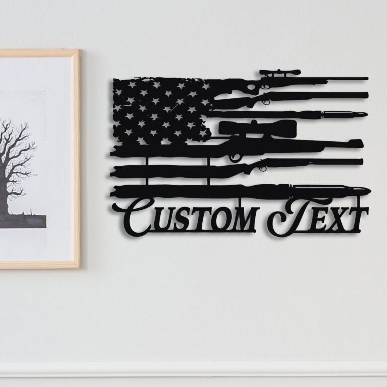 Custom American Flag Gun Metal Wall Art, Personalized Gun Flag Name Sign, Gun Lover's Gift, Home Decor, Flag Metal Decor, Black, 8-24 Inches - Image 3