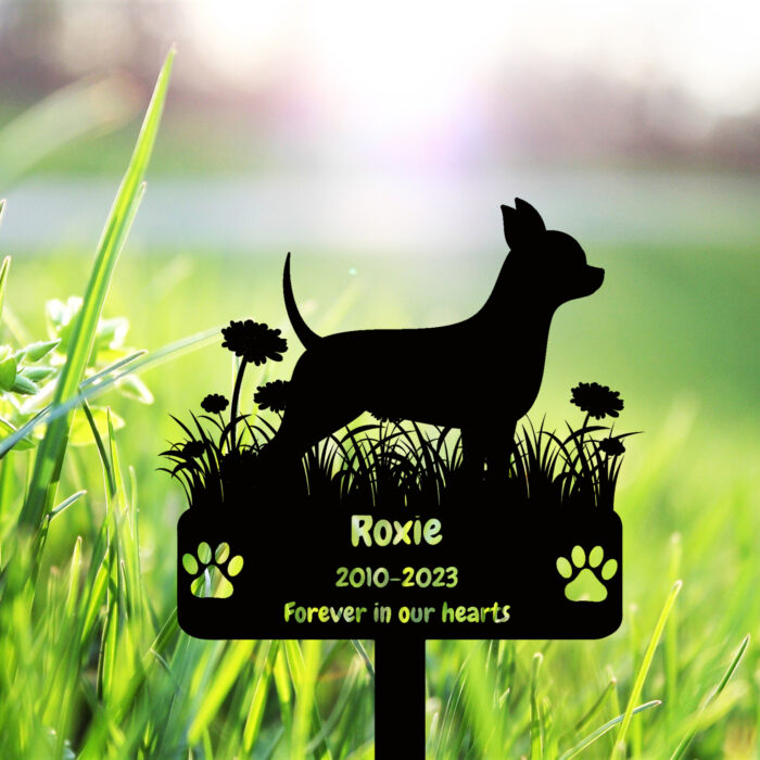 Personalized Chihuahua Dog Memorial Grave Marker, Custom Chihuahua Dog Memorial Garden Stake Metal Grave Marker Engraved Sign, Customized Dog Memorial Stake Dog Cemetery Marker - Image 4