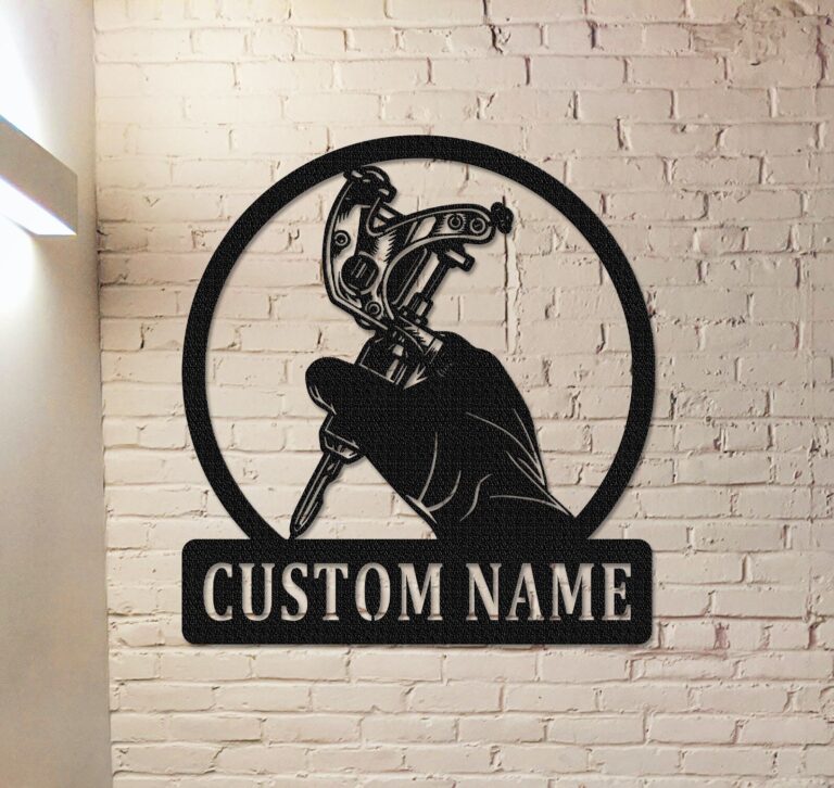 Personalized Tattoo Machine Metal Sign,Custom Tattoo Shop Decor,Tattoo Studio Wall Decor,Tattoo Artist Gift,Tattoo Machine Metal Wall Art