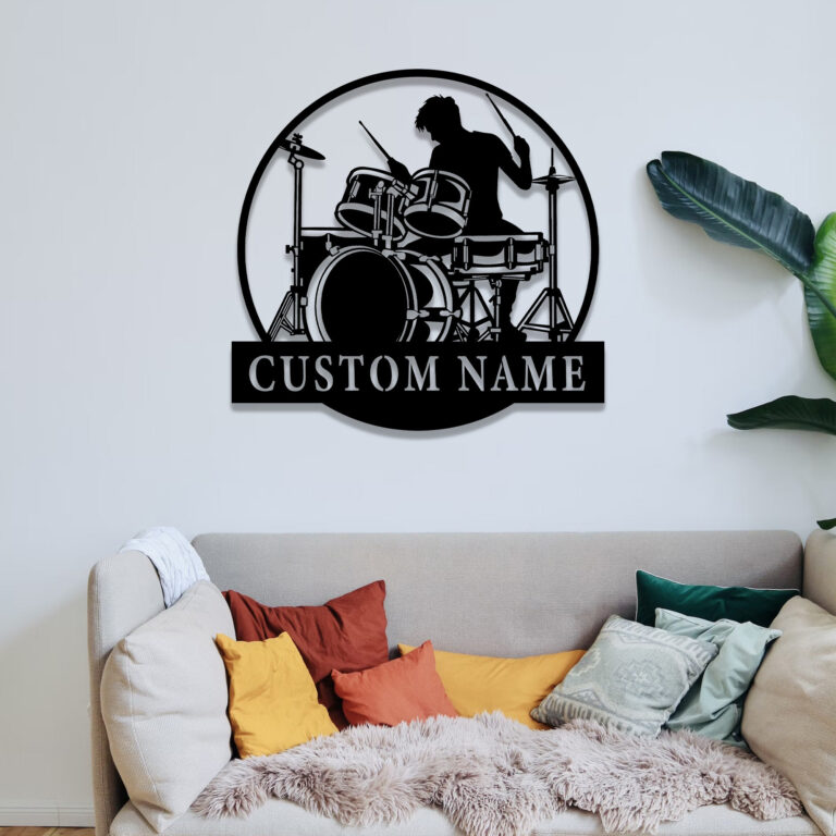 Jenelle Arts Custom Drummer Metal Wall Art, Personalized Drummer Name Sign, Personalized Decor for Music Lovers, Drummer Decor, Drummer Gifts, Drummer Metal Home Decor, Music Room Decor, 8-24 Inches - Image 2