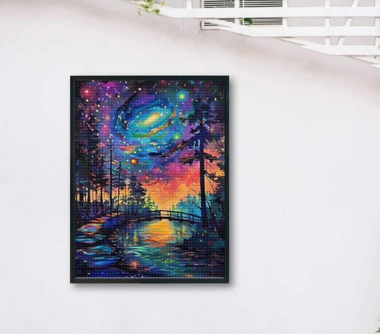 5D Full Drill Diamond Painting Kits DIY Starry Night Lake Forest Landscape Canvas Embroidery Diamond Art Home Living Room Decor Gift for Him