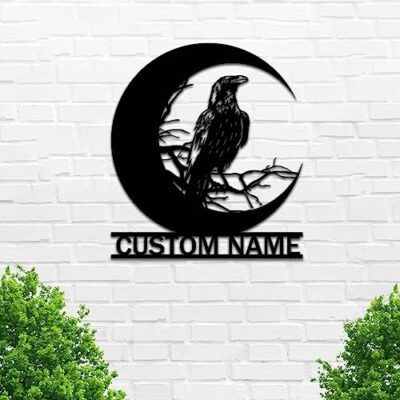 Custom Black Crow Metal Sign, Personalized Black Crow Metal Wall Art, Customized Black Crow Name Sign Monogram, Black Crow Lovers Bedroom Living Room Decor, Housewarming Anniversary Birthday Gift