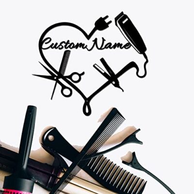 Hair Stylist Metal Sign Custom,Grooming Salon Personalized Family Name Sign,Heart Sign Customized Gifts for Hairstylist Wedding,Salon Monogram Wall Art Home Decor for Workshop Office Interior Decor