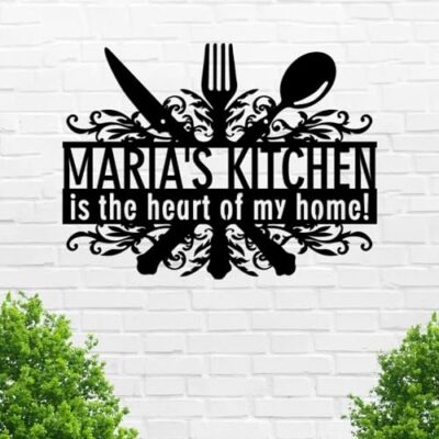 OPacific Custom Kitchen Metal Sign Art,Personalized Name Sign Dining Room Wall Art Decor,Custom Metal Sign Cooking Room,Monogram for Home Kitchen Decor Housewarming Wall Hanging Indoor Decorate Gifts