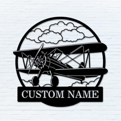 GRJIRAC Custom Propeller Airplane Sign, Airplane Metal Wall Art, Personalized Pilot Name Sign, Airplane Decoration for Bedroom Living Room, Plane Flight Airplane Metal Decor Sign
