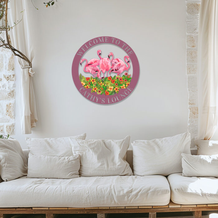 Ceeheyy Custom Flamingo Metal Sign, Personalized Colorful Flamingo Sign Metal Wall Art Garden Decor Sign, Customized Flamingo Name Sign Yard Pool Sign Indoor Outdoor Home Beach House Decor Sign, Pink - Image 3