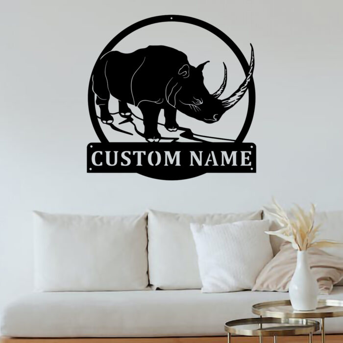 Custom Rhino Metal Wall Sign - Personalized Rhino Metal Wall Art - Rhino Metal Wall Decor - Rhino Name Signs - Rhino Led Decor - Rhino Lover's Gift - Image 2