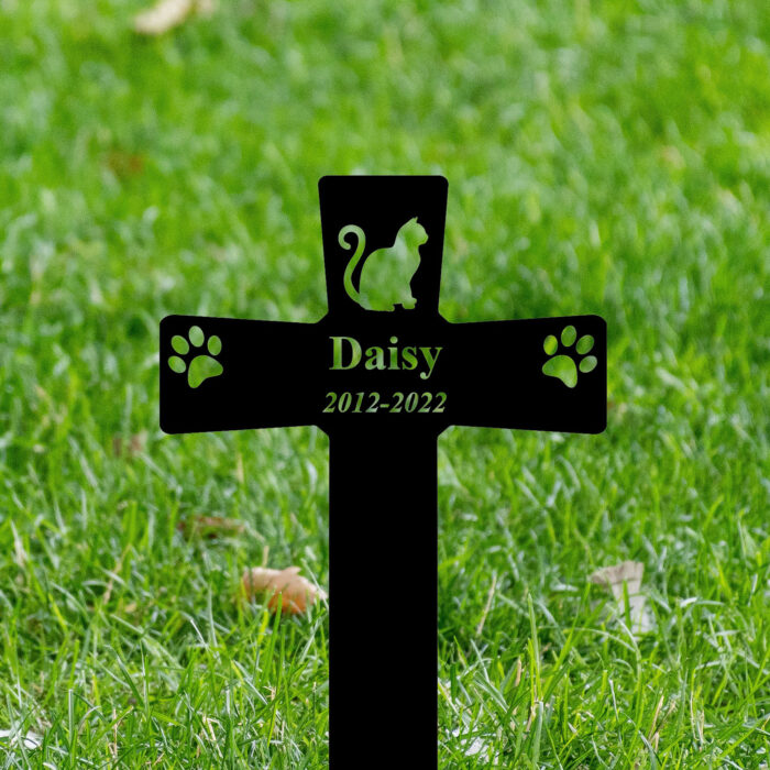 Gerryed Custom Cat Grave Markers Cross Personalized Cat Memorial Grave Stake Cat Memorial Sign Pet Grave Markers Cat Loss Gift Pattern 24inch - Image 3