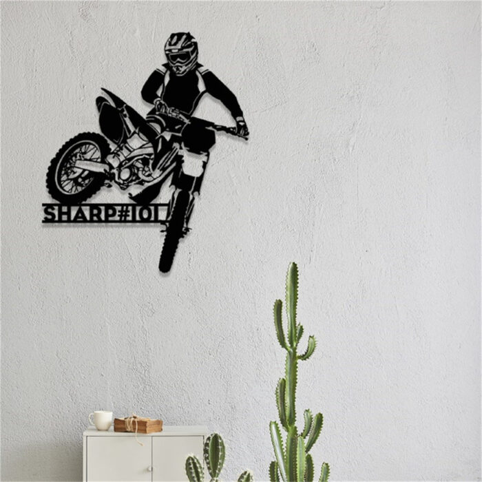 Personalized Motorcycle Wall Art for Men Motocross Metal Wall Art Dirt Bike Metal Sign, Custom Biker Name Sign Motorcycle Wall Decor Garage Decor Gift for Motocross Rider Boyfriend Husband Dad 16 inch - Image 3