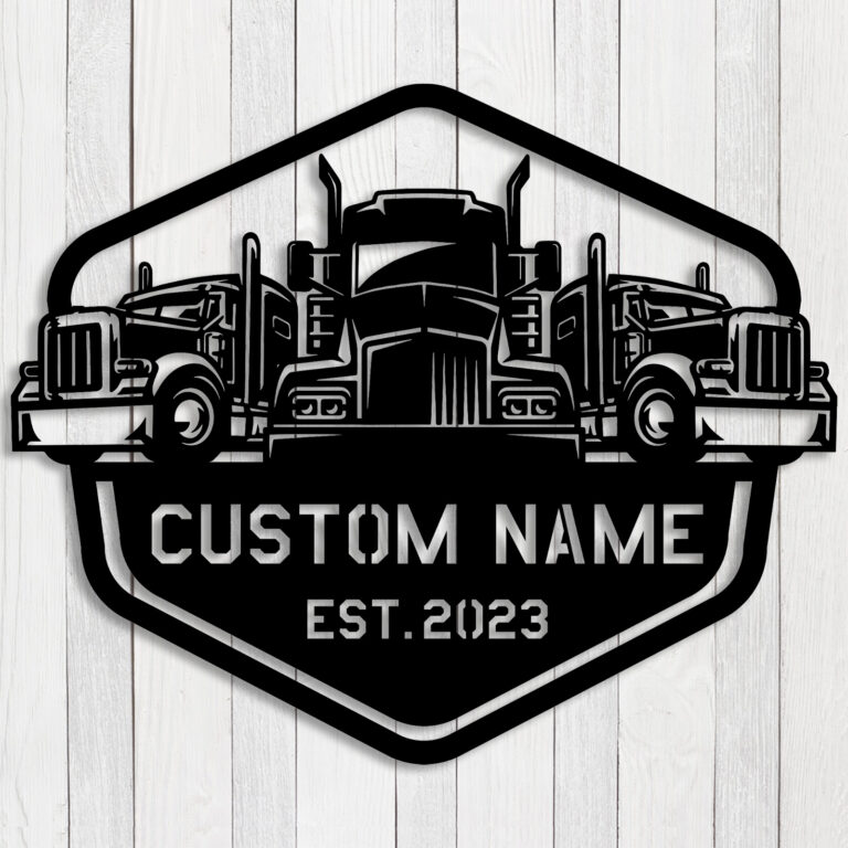 Custom Truck Metal Wall Art, Personalized Truck Metal Sign, Metal Truck Wall Decor, Dad Gift, Garage Decor, Personalized Trucker Name Sign, Trucker Gifts, Black, 8-24 Inches