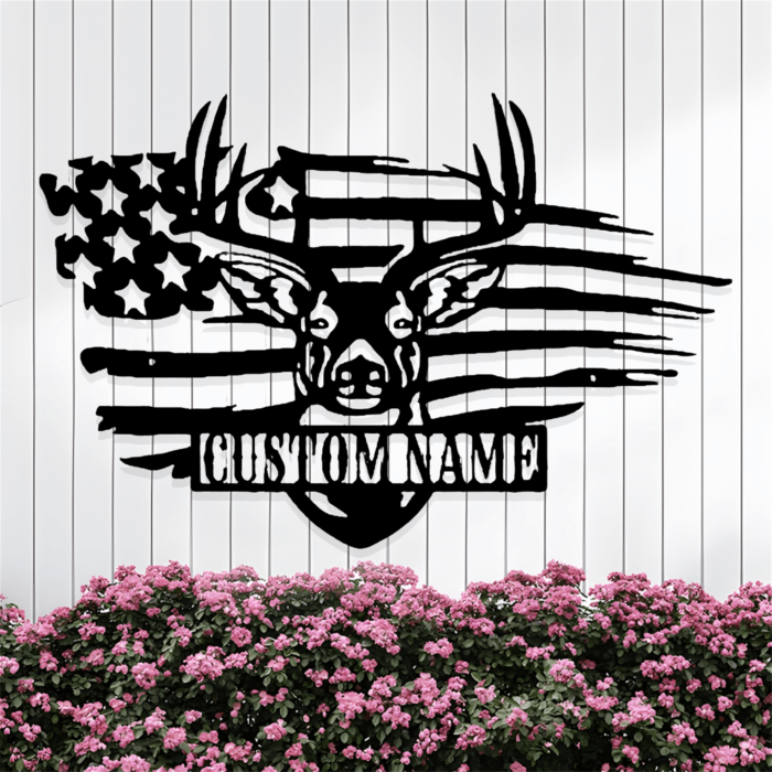 Personalized US Flag Deer Hunting Metal Signs For Outdoors,Custom Patriotic Modern House Numbers,American Buck Head Hunter Decor For Living Room,Porch,Home Decor Wall,Housewarming Gifts