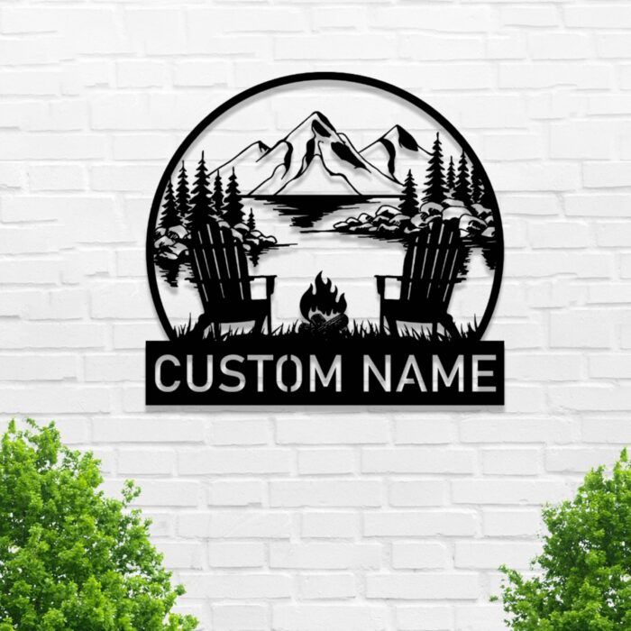 Camping Metal Sign Custom,Personalized Camper Name Signs Art,Customized Last Name Sign for Campsite Gift,Mountain Monogram Letters Wall Decor for Travel Trailer Home Decor Outdoor Garden Farm Sign