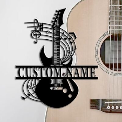 ElevateIQ Personalized Guitar Metal Wall Decor | Custom Guitar Lover Name Sign | Musical Home Accent | Living Room & Music Studio Art | Gift for Musicians | 8"-24"