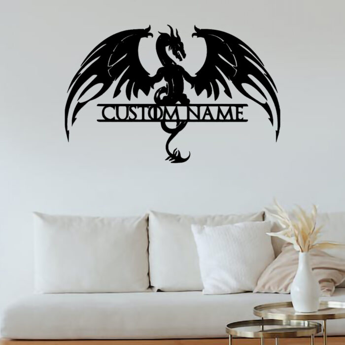 Custom Dragon Metal Wall Signs - Personalized Dragon Metal Wall Art - Dragon Metal Wall Decor - Dragon Name Signs - Dragon Lover's Gifts - Family Name Dragon Signs - Image 2