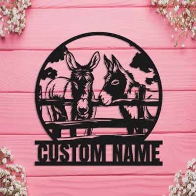 Custom Donkey Metal Wall Signs,Personalized Donkey Metal Wall Art,Personalized Donkey Family Name Sign,Ranch Patio Porch Donkey Welcome Sign,Donkey For Home Indoors Outdoor Decor,Housewarming Gifts