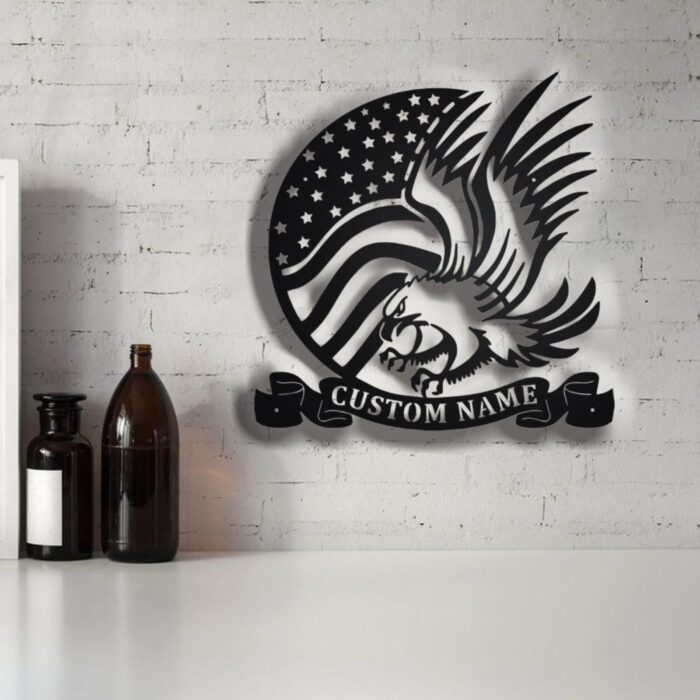 Custom American Eagle Flag Metal Wall Art, Personalized Metal Eagle Name Sign, Eagle Metal Home Decor, Custom Eagle Us Flag ?? Decoration for Room??Family Wall Decor??Men's Valentine's Day Gifts - Image 5