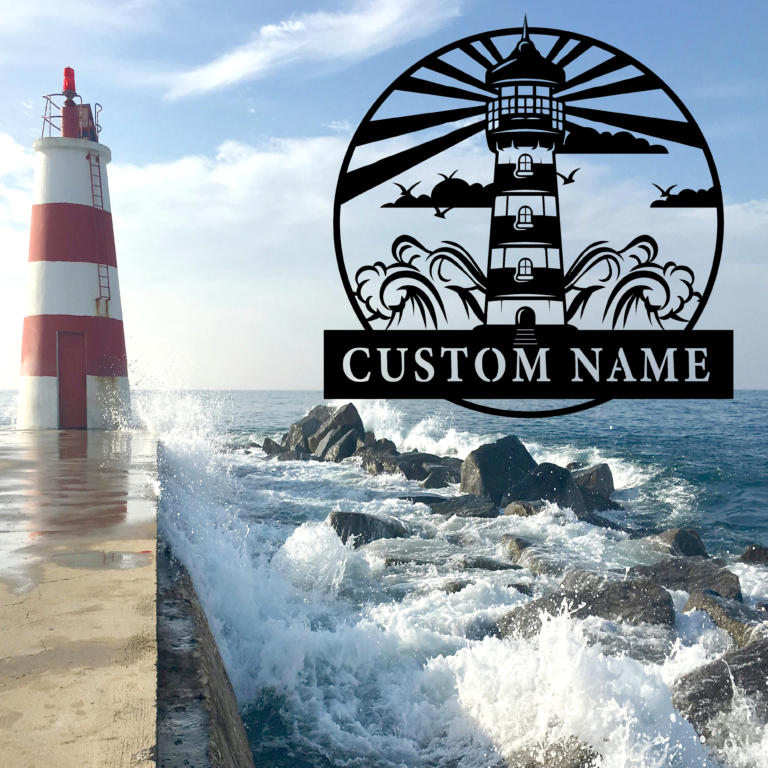 HIOKPLS Coastal Lighthouse Metal Sign,Personalized Family Name Wall Art for Beach House Decor,Custom Outdoor Metal Beach Sign,Unique Coastal Lighthouse Design,8-24 Inch - Image 2