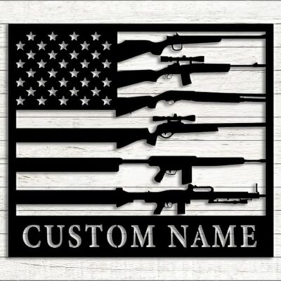 Custom US Gun Metal Sign, Personalized Gun Room Wall Art, Gun Decor, Indoor Decoration,Father's Day gift,8-24 inches