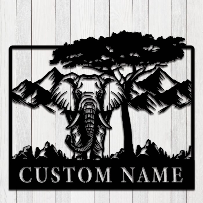 HIOKPLS Custom Wildlife Elephant Sign, Custom Children Room Sign, Indoor Family Sign, Wall Hanging For Decoration, Personalized Elephant Lover Name Sign, Housewarming, 10inch