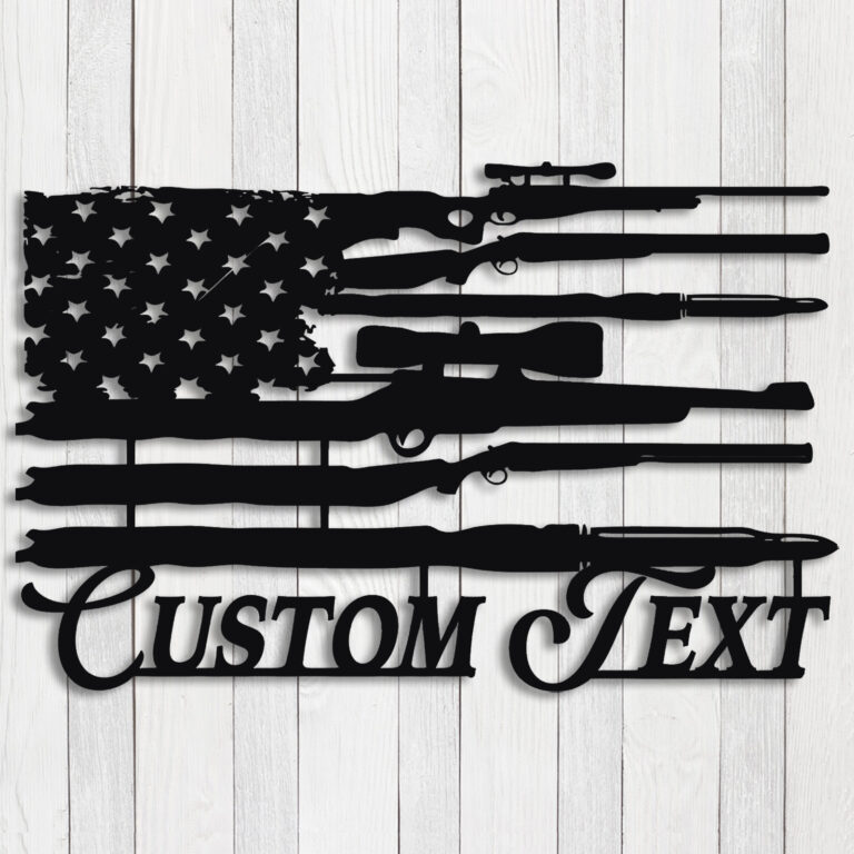 Custom American Flag Gun Metal Wall Art, Personalized Gun Flag Name Sign, Gun Lover's Gift, Home Decor, Flag Metal Decor, Black, 8-24 Inches