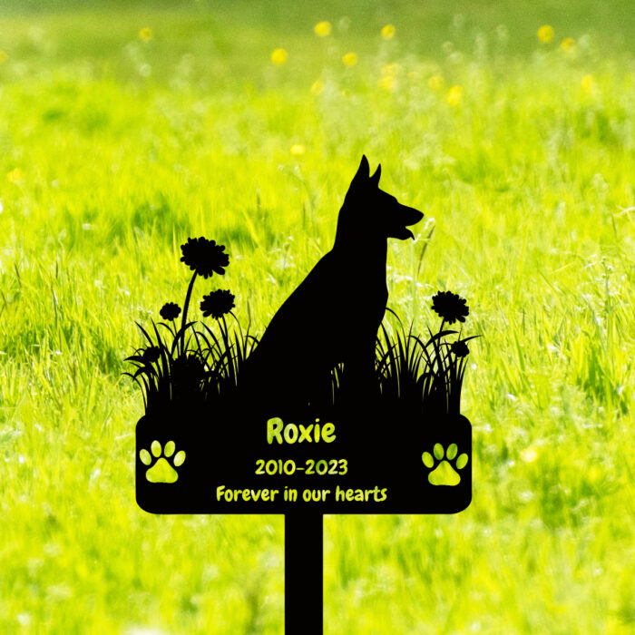 GRJIRAC Custom Dog German Shepherd Memorial Grave Marker Metal Dog Burial Stake, Personalized Flowers Dog Memorial Garden Stake, German Shepherd Dog Grave Marker for Outdoors Memorial Dog Plaque - Image 3