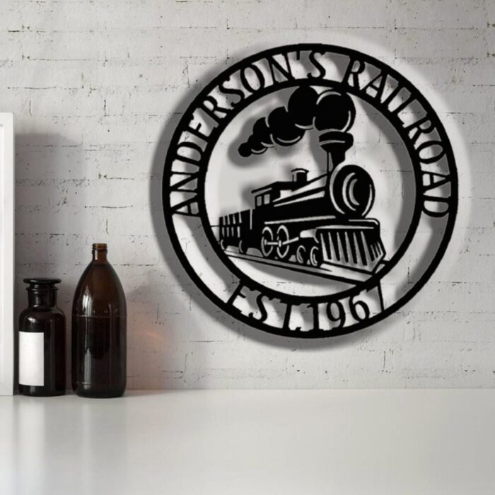 Nanlili PoroX Customs Train Metal Sign, Personalized Surname Train Sign with EST Date, Railroad Wall Art Decor, Custom Metal Sign, Metal Sign Personalization, Train Gift for Men Son, Railroad Sign, - Image 5