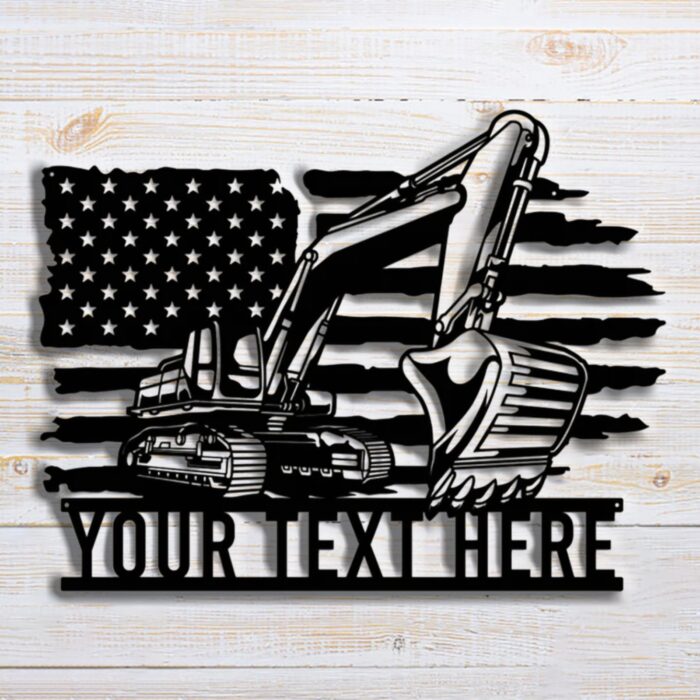 Personalized Us Flag Excavator Metal Wall Sign, Man Cave Decor, Custom Excavator Driver Sign, Construction Monogram Wall Art, Heavy Equipment Men's Personalized Gifts, Personalized Family Sign - Image 2