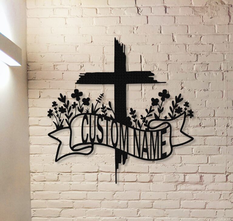 Personalized Faith Cross Metal Sign,Custom Family Name Sign,Last Name Sign,Christian Sign,Front Door Decor,House Decor,Cross Wall Art