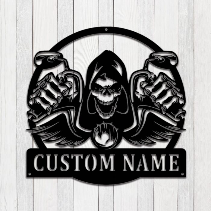 Custom Motorcycle Metal Wall Sign - Personalized Motorcycle Metal Wall Art - Motorcycle Metal Wall Decor - Motorcycle Skull Name Signs - Gift For Biker