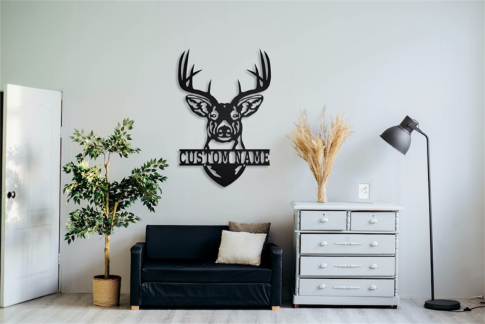 Personalized Deer Head Metal Wall Art,Custom Deer Hunter Last Name Signs for Home,Deer Hunting Monogram Wall Decor,Outdoor Signs,Metal Wall Decor,Funny Housewarming Gifts 8-22" - Image 2