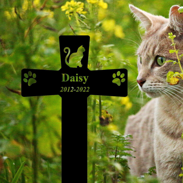 Gerryed Custom Cat Grave Markers Cross Personalized Cat Memorial Grave Stake Cat Memorial Sign Pet Grave Markers Cat Loss Gift Pattern 24inch