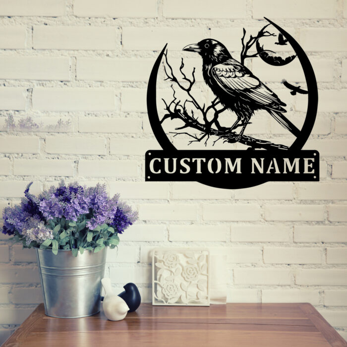 Custom Raven Metal Wall Sign - Personalized Raven Metal Wall Art - Raven Metal Wall Decor - Raven Name Signs - Bird Lover Gifts - Raven Led Decor - Image 2