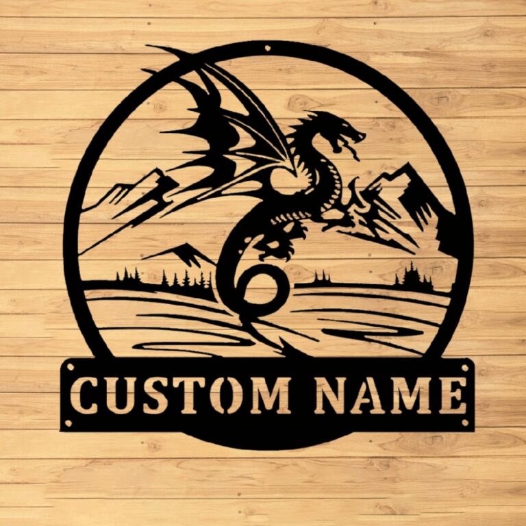 VVEDESIGN Custom Dragon Metal Wall Sign - Personalized Dragon Metal Wall Art - Dragon Metal Wall Decor - Housewarming Gifts - Custom Signs - Metal Home Decor